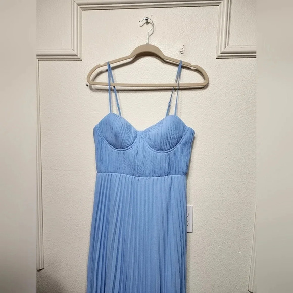 Lulus Admirable Elegance Light Blue Pleated Bustier Maxi Dress Wedding Party - Picture 7 of 10
